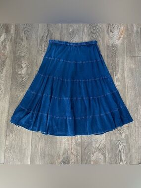 STUDIO WEST Blue Tiered Denim Midi Skirt Size L